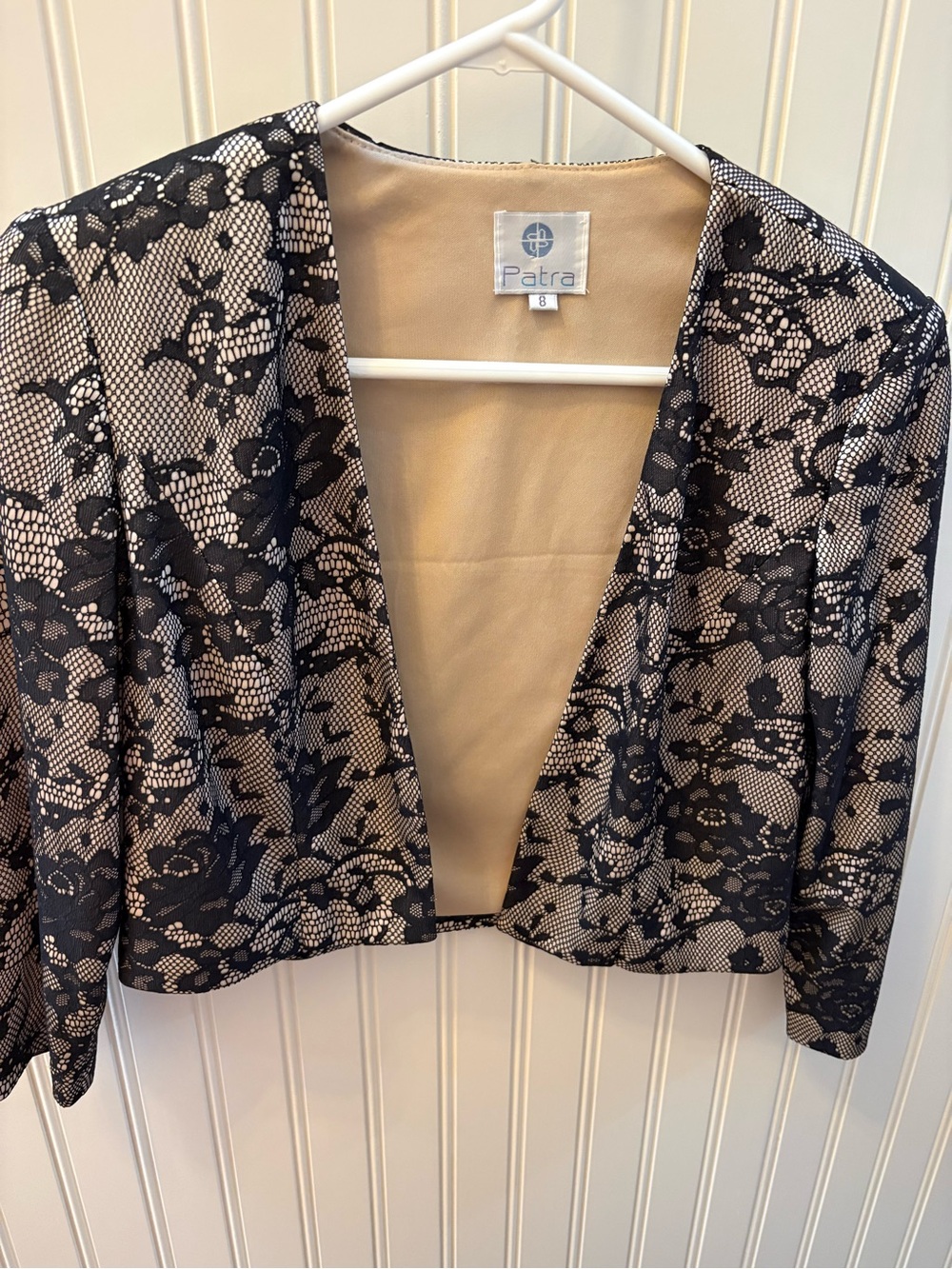 Vintage Patra Black Floral Lace-Overlay Cropped Bolero Jacket